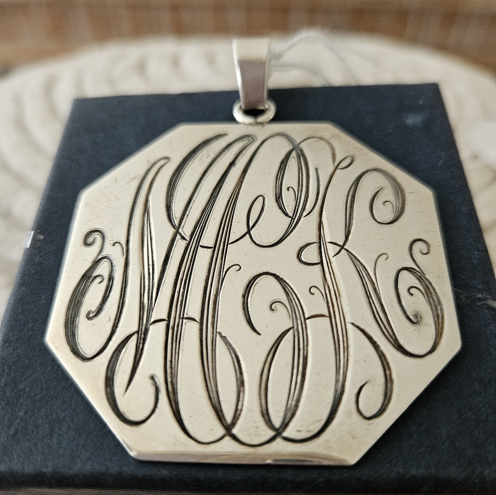 Vintage Victorian Monogram Sterling Silver Hexagon Pendant